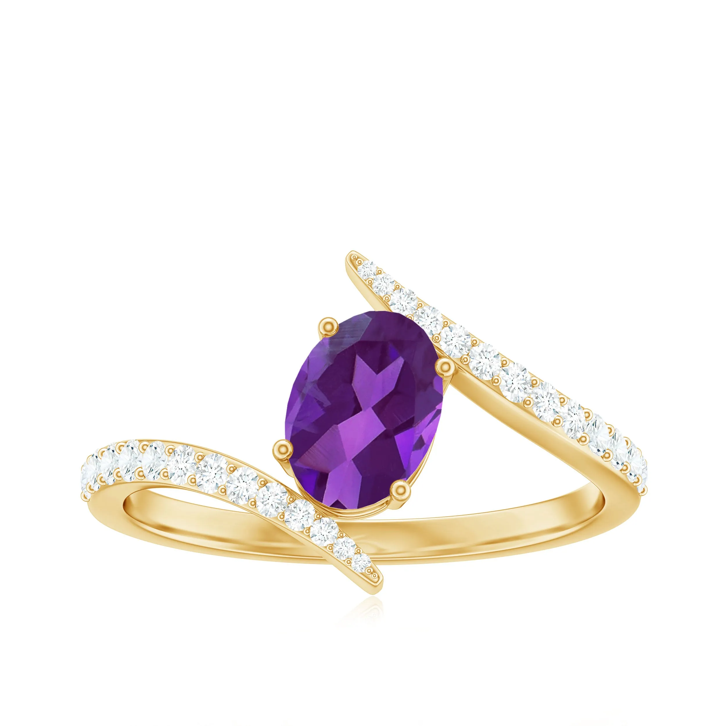 Solitaire Amethyst Bypass Engagement Ring with Diamond