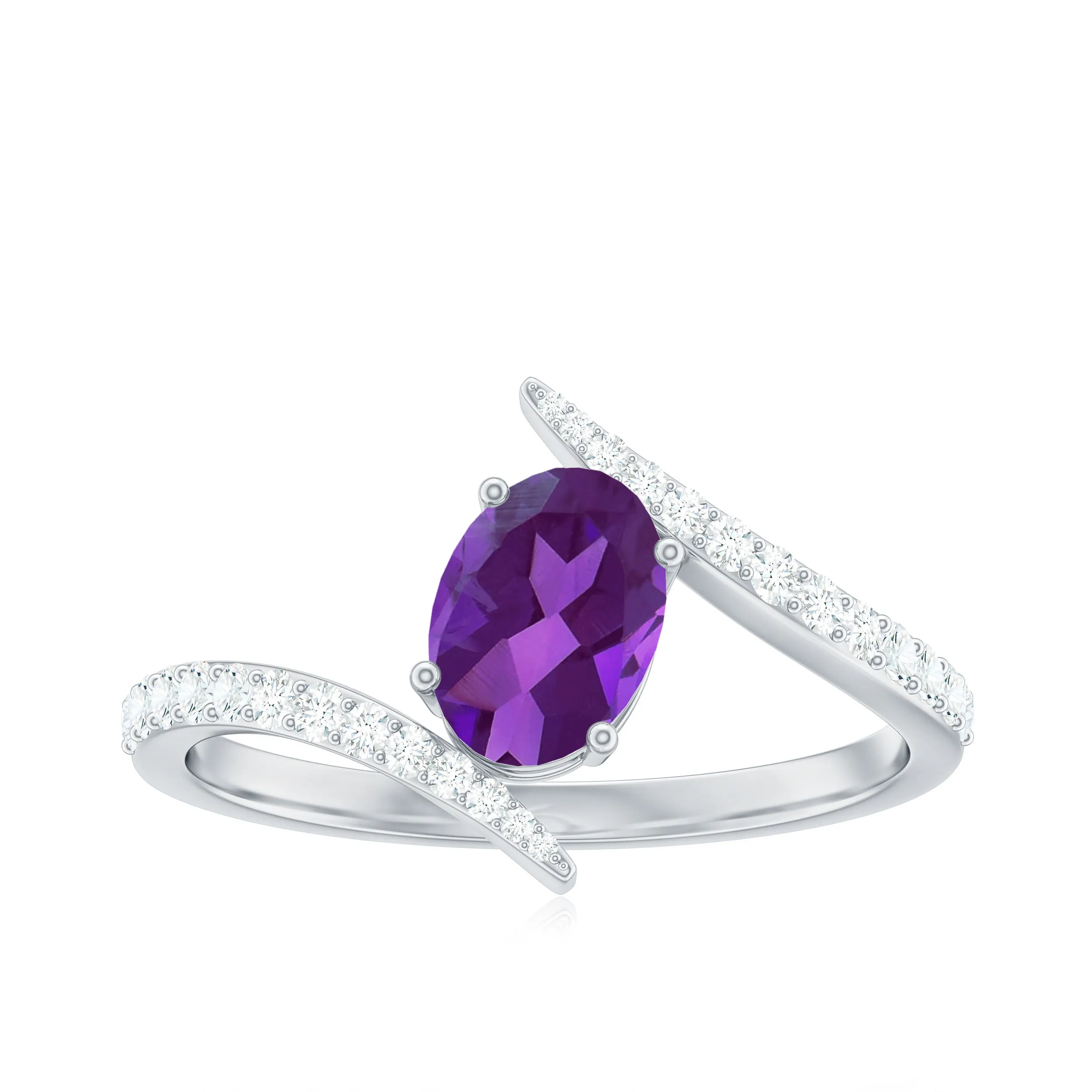 Solitaire Amethyst Bypass Engagement Ring with Diamond