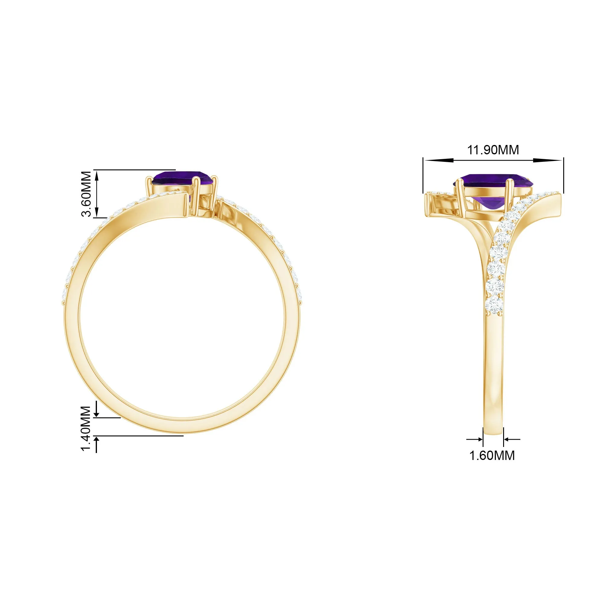 Solitaire Amethyst Bypass Engagement Ring with Diamond