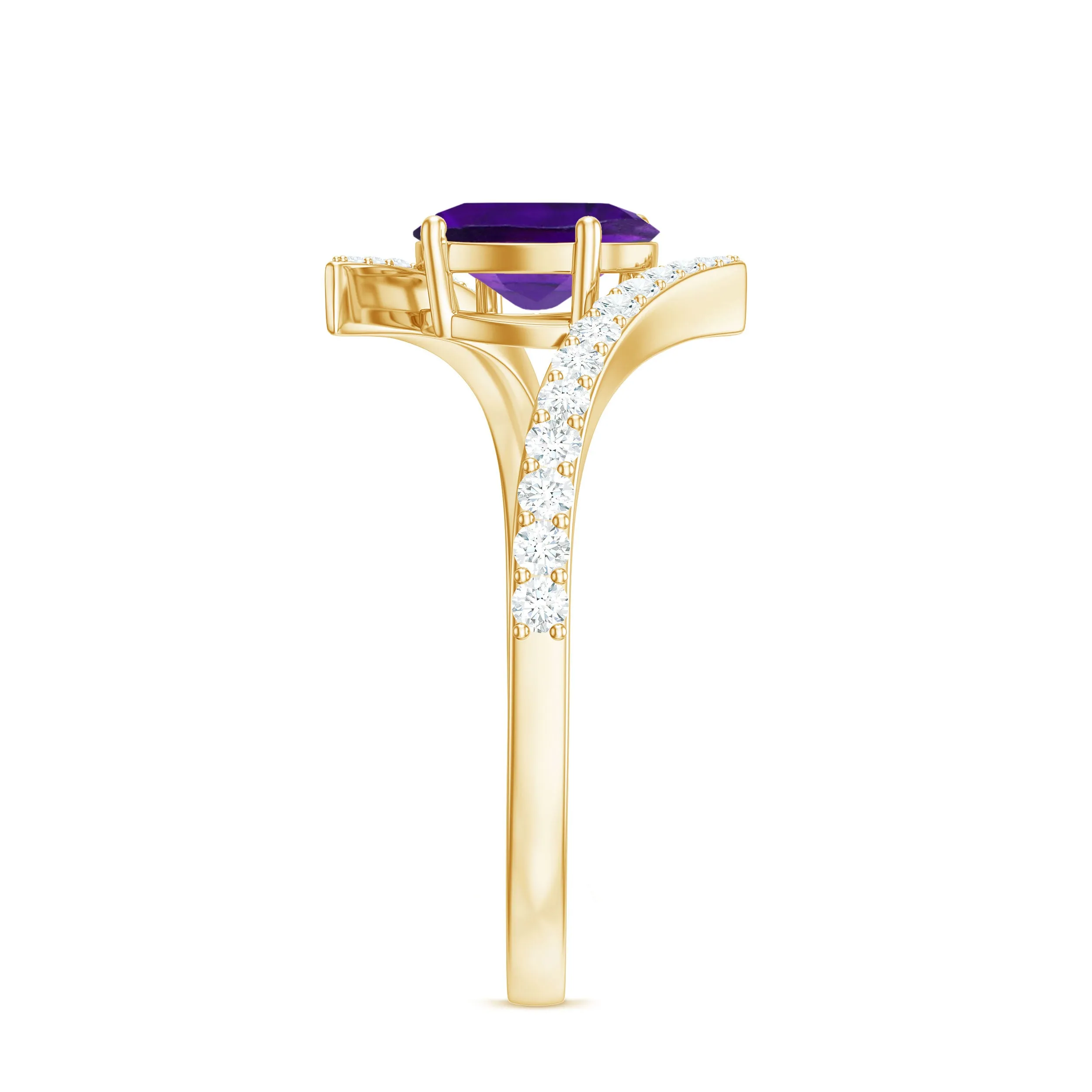 Solitaire Amethyst Bypass Engagement Ring with Diamond