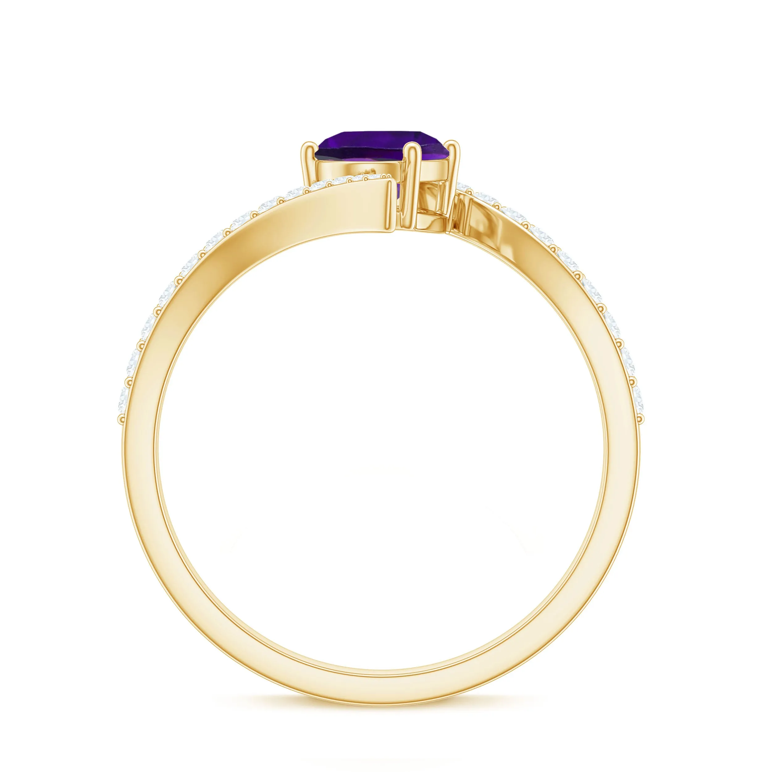 Solitaire Amethyst Bypass Engagement Ring with Diamond
