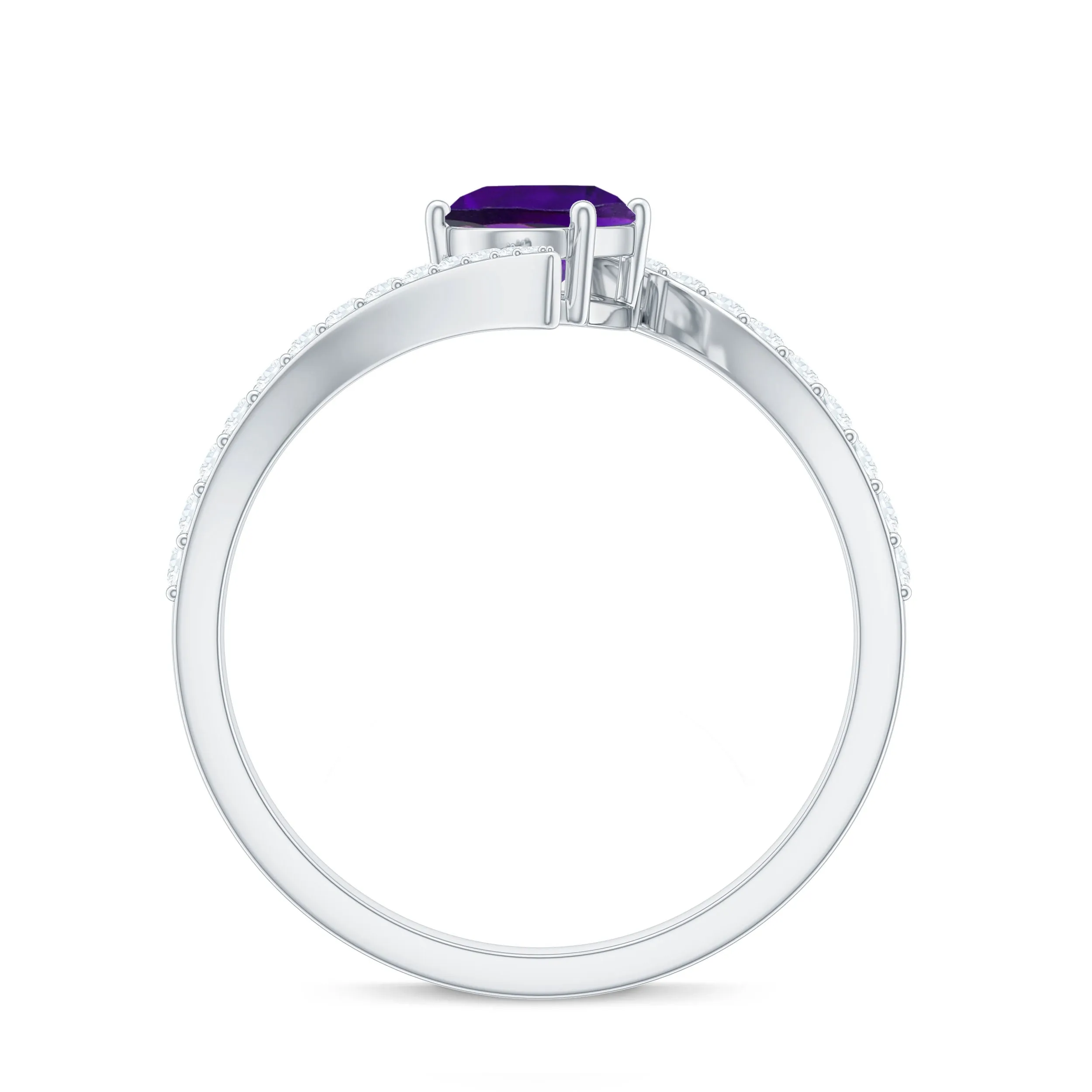 Solitaire Amethyst Bypass Engagement Ring with Diamond