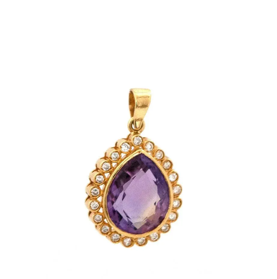 Vintage Pear Cut Ametrine 0.63ct Diamond 18ct Gold Necklace