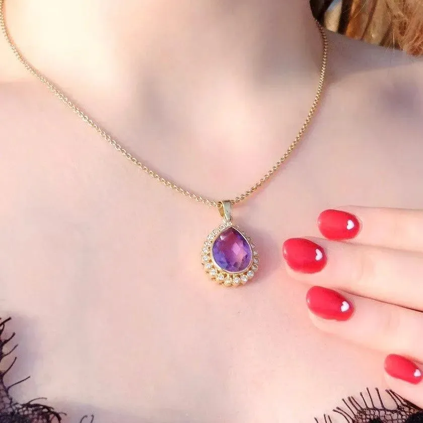 Vintage Pear Cut Ametrine 0.63ct Diamond 18ct Gold Necklace