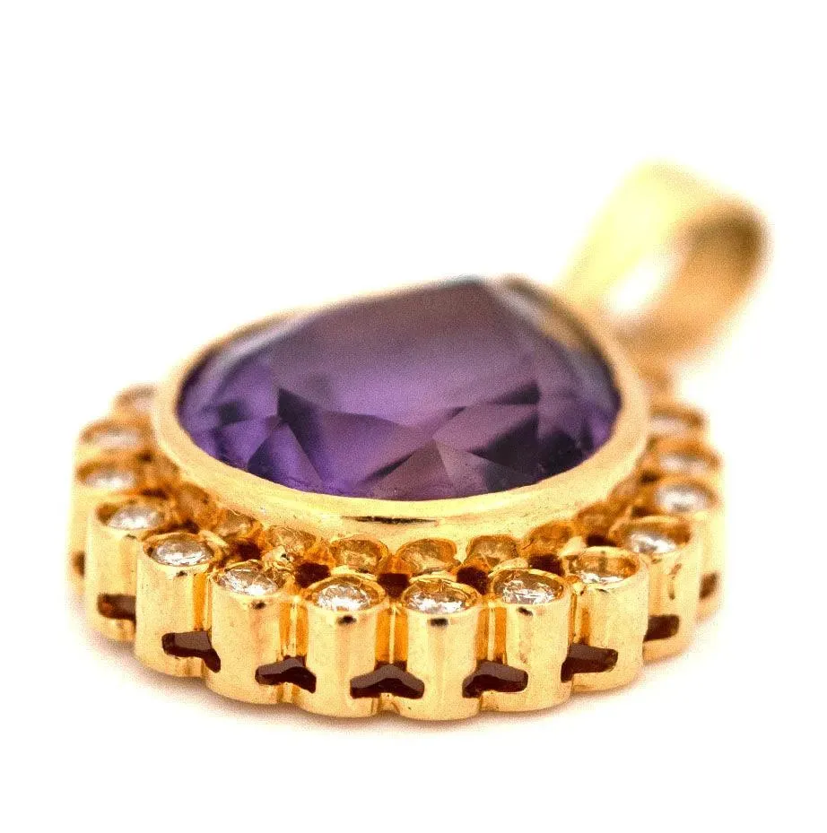 Vintage Pear Cut Ametrine 0.63ct Diamond 18ct Gold Necklace