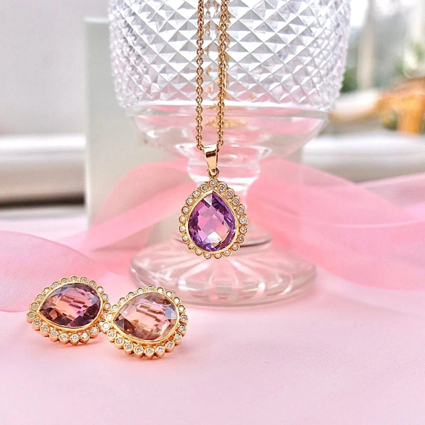 Vintage Pear Cut Ametrine 0.63ct Diamond 18ct Gold Necklace