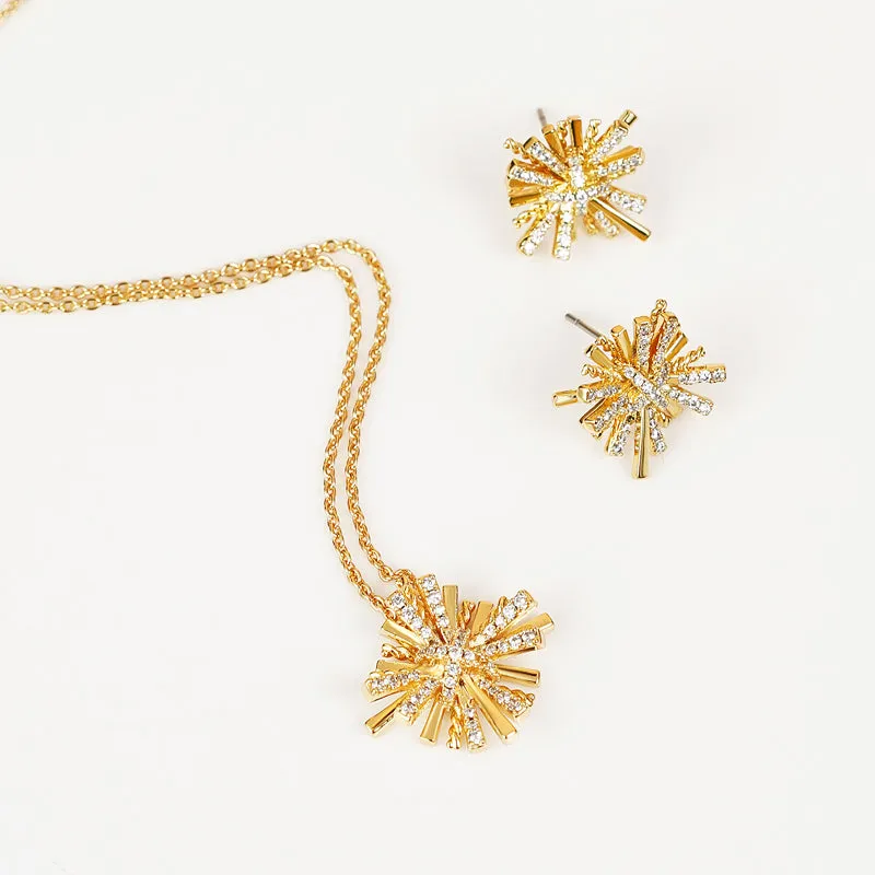 Women's Starburst Gold-Plated Earrings and Necklace Set